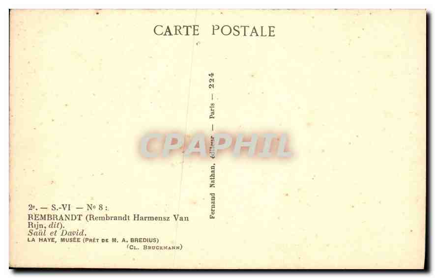 CPA Rembrandt Rembrandt Harmensz Van Rijn Saul et David  — Verso