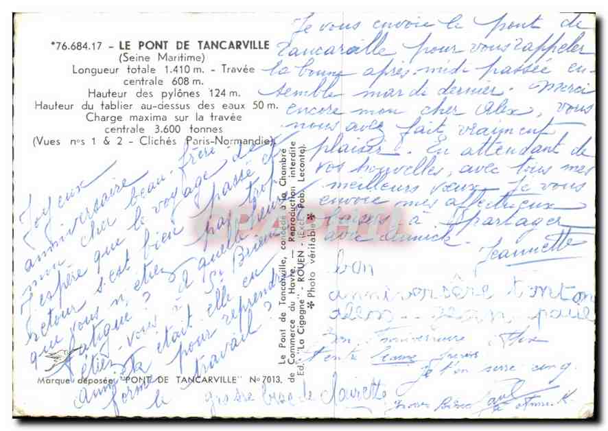 CPA Vues du Pont de Tancarville  — Rückseite