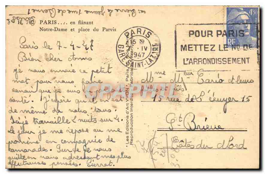 CPA Paris en flanant Notre Dame et place du Parvis  — Verso
