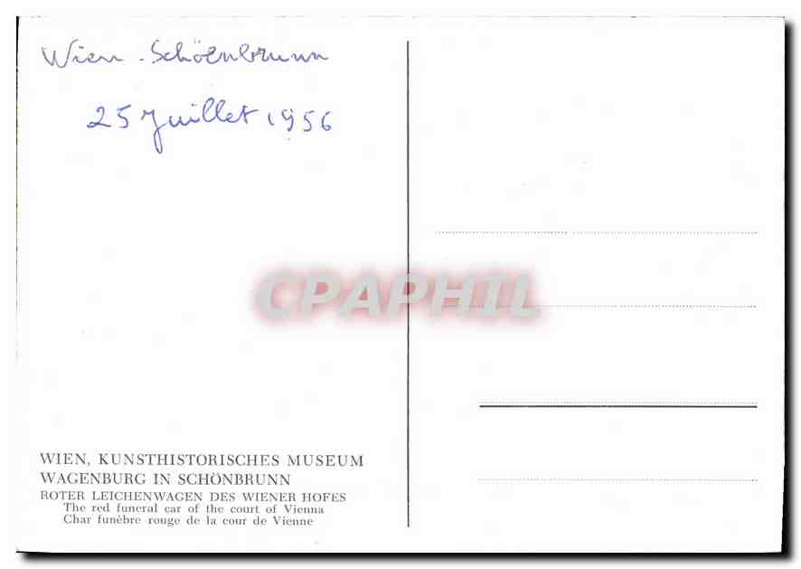 CPM Wien Kunsthistorisches Museum Wagenburg in Schonbrunn Roter Leichenwagen des Wiener Hofes  — Back