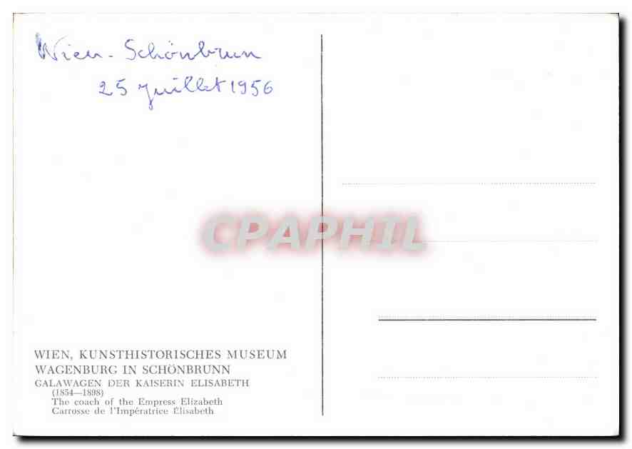 CPM Wien Kunsthistorisches Museum Wagenburg in Schonbrunn Galawagen der Kaiserin Elisabeth 1854 1898 — Back