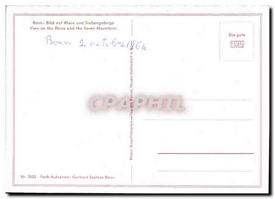 CPM Bonn Black auf Rhein und Siebengebirge Bateaux — Rückseite