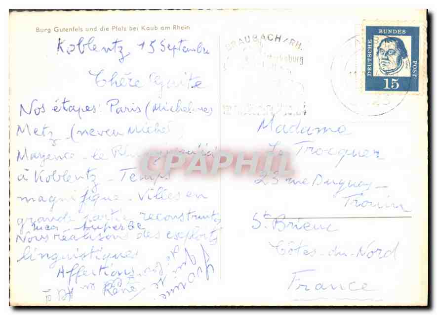 CPM  Burg Gutenfels und die Pfalz nei Kaub am Rhein  — Verso