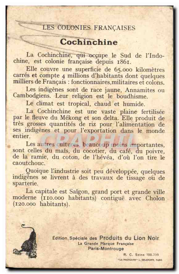 CPA Colonies Francaises La Cochinchine  — Verso
