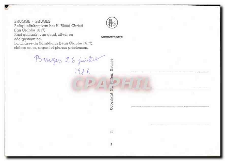 CPM Brugge Bruges Reliquieenkast van het Bloed Christi  — Back