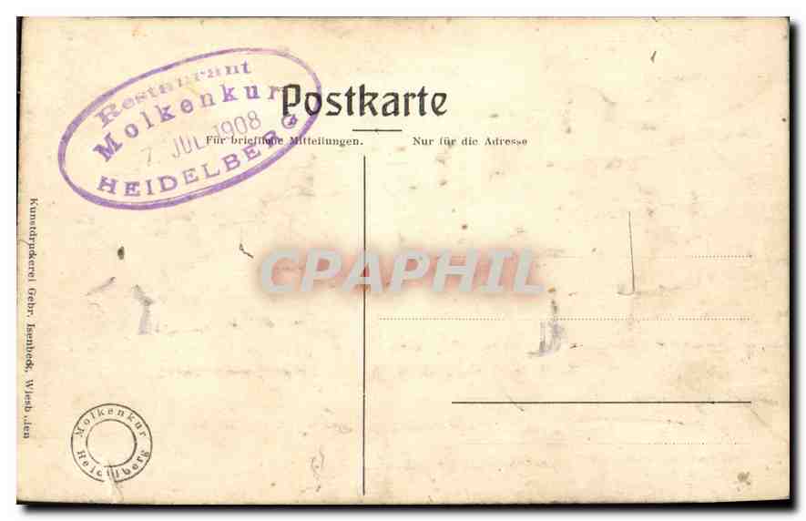 CPA Das Schloss von der Hirschgasse Heidelberg (en relief) — Rückseite