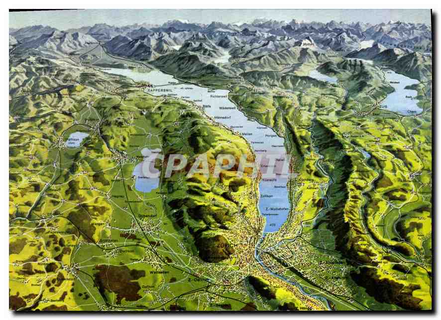 Panorama de Zurich et lac de Zurich — Verlag Beringer, Zürich, n° Z-5881