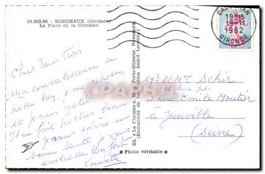 CPM Bordeaux Gironde La Place de la Comedie  — Verso