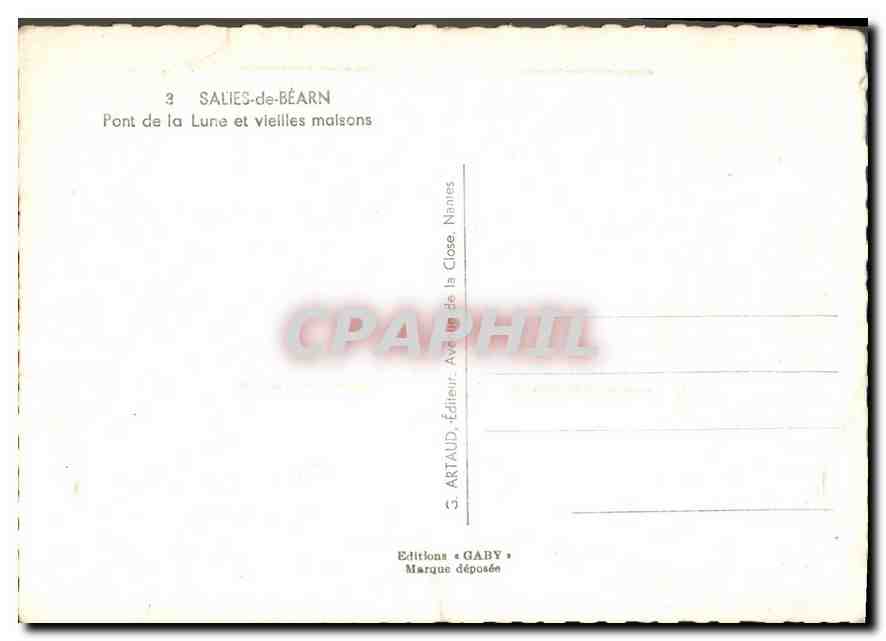Tarjeta postal moderna Salies de Bearn Puente de la Luna y viejas casas — Reverso