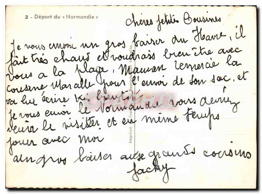 CPA Bateau Paquebot Depart du Normandie  — Verso