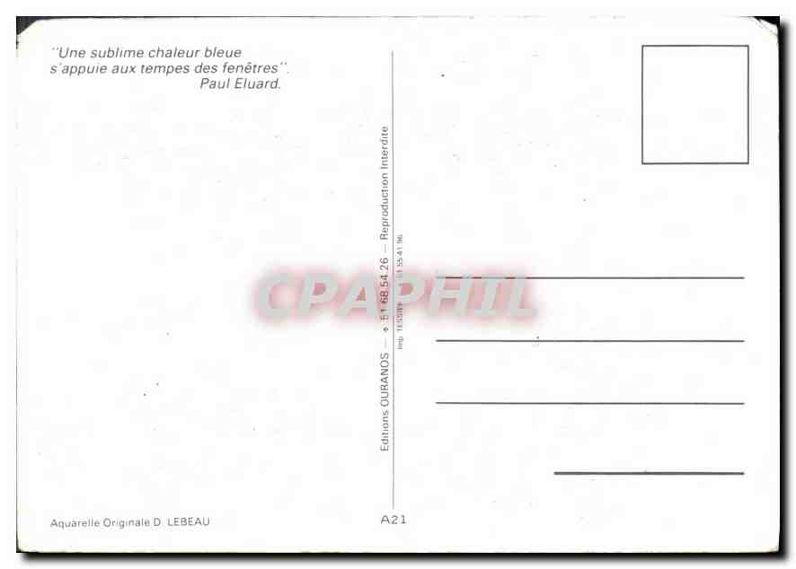 CPA Aquarelle Originale D Lebeau  — Verso