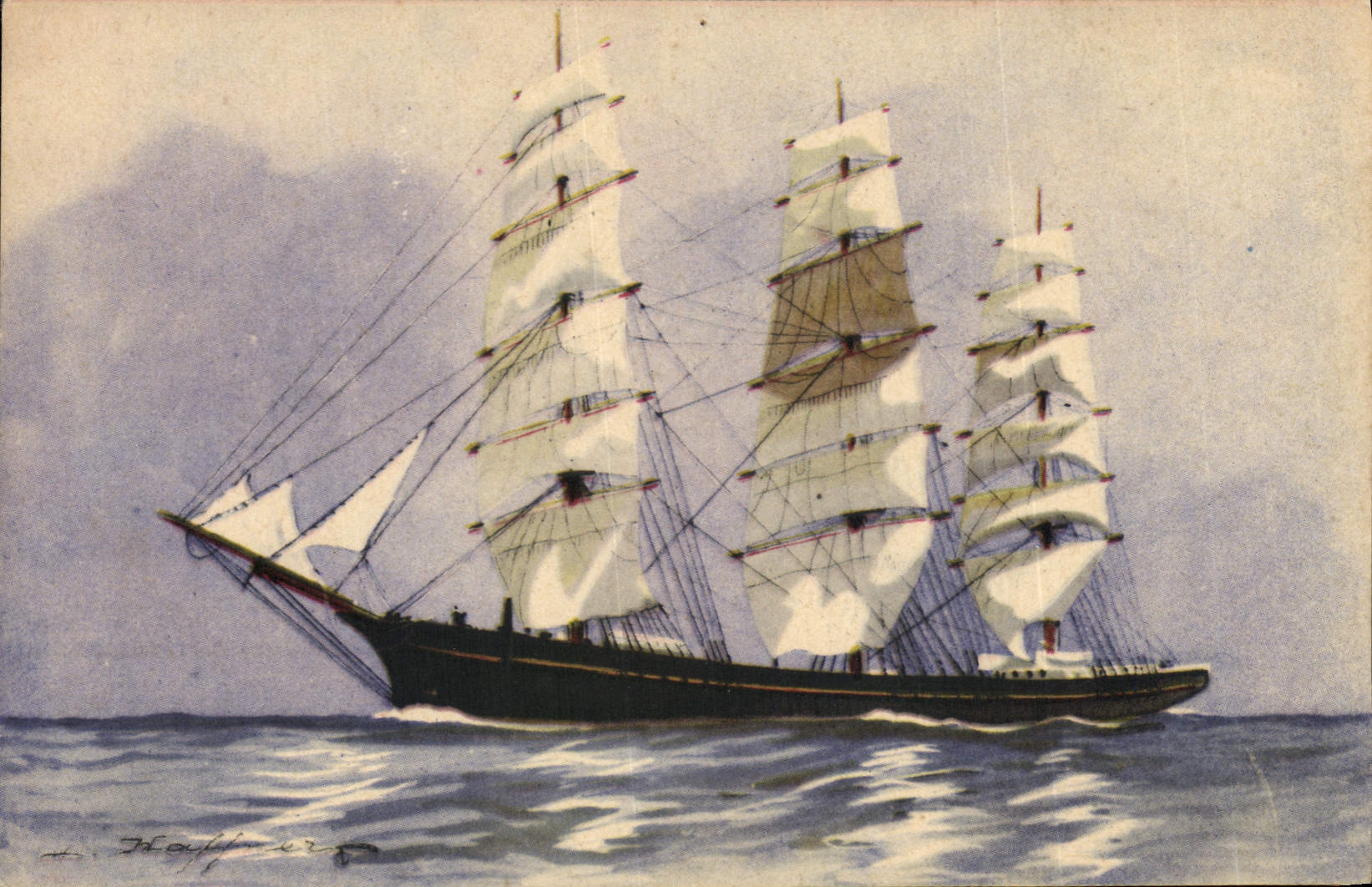 CPA Trois Mats franc Voiles carrees trois mats Bateau Haffner 