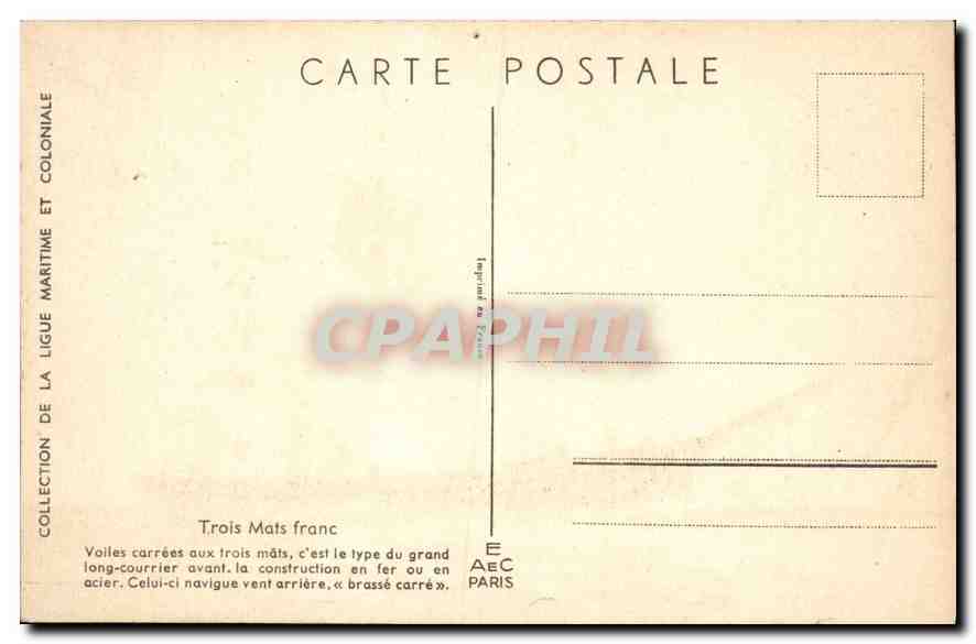 CPA Trois Mats franc Voiles carrees trois mats Bateau Haffner  — Verso
