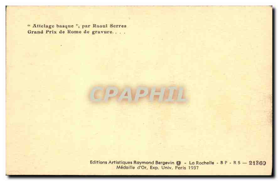 CPA Folklore Attelage basque par Raoul Serres  — Verso