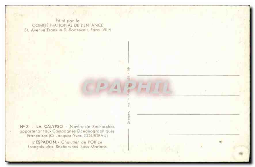 CPM La Calypso Navire de Recherches appartenant aux Campagnes Oceanographiques  — Back