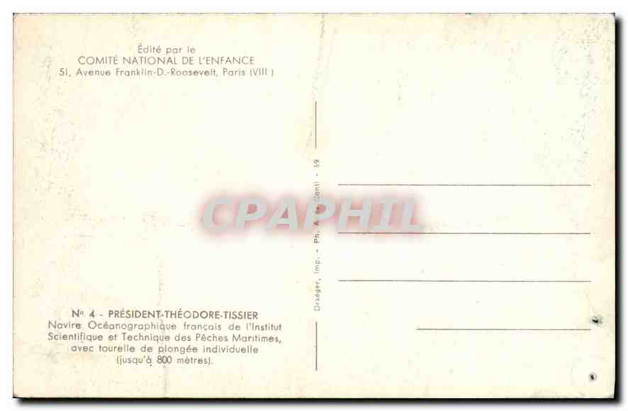 CPA Comite National De L'Enfance President Theodore Tissier Bateau  — Back
