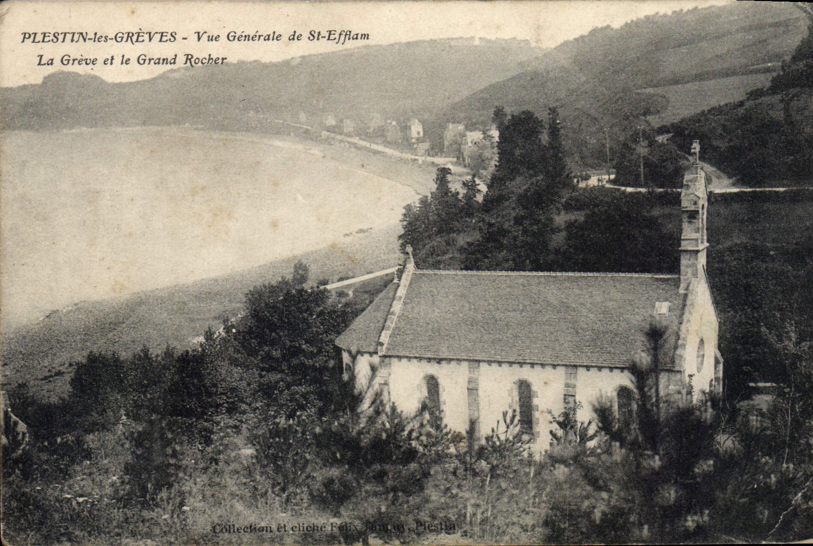 CPA Plestin les Greves Vue Generale de St Efflam La Greve et le Grand Rocher