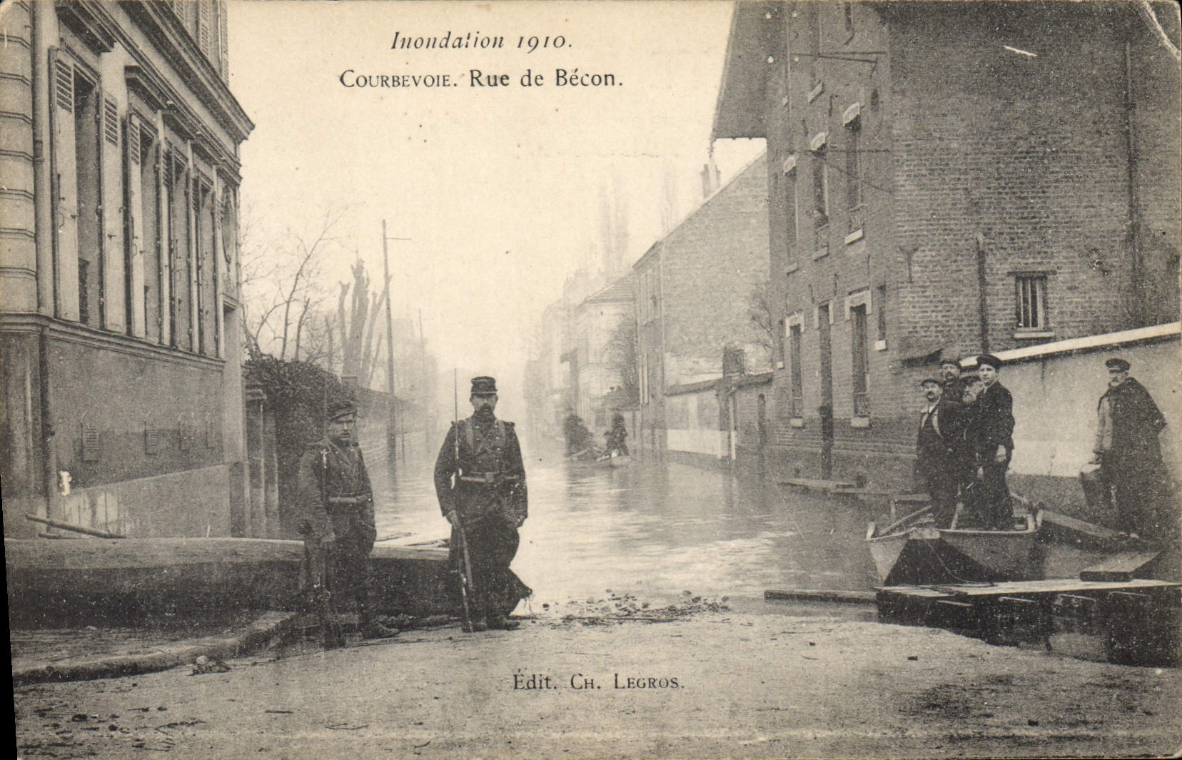 CPA Inondation 1910 Courbevoie Rue de Becon 