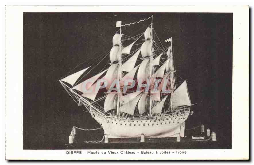 CPA Dieppe Musee du Vieux Chateau Bateau a voiles Ivoire 
