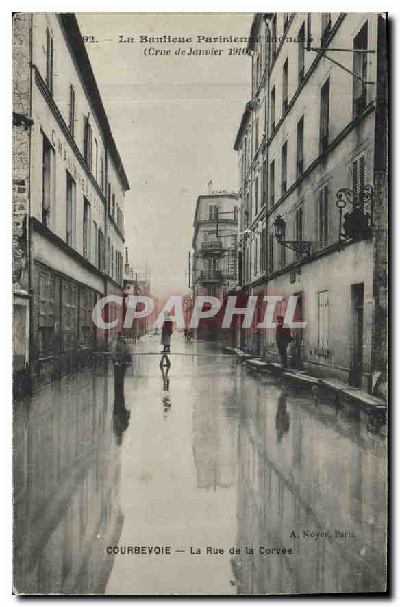 CPA La Banlieue Parisienne inondes Crue de Janvier 1910 Courbevoie La Rue de la Corvee 