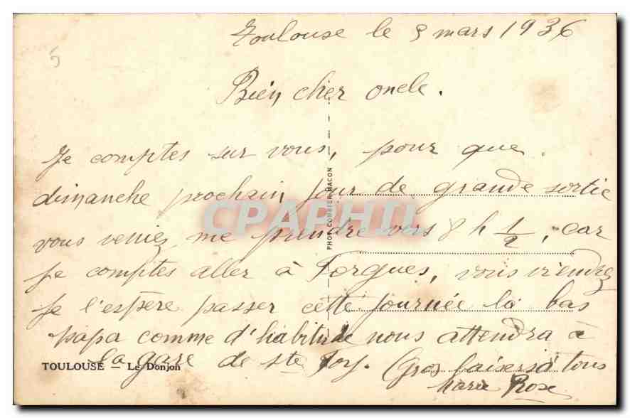 CPA Toulouse Le Donjon  — Verso