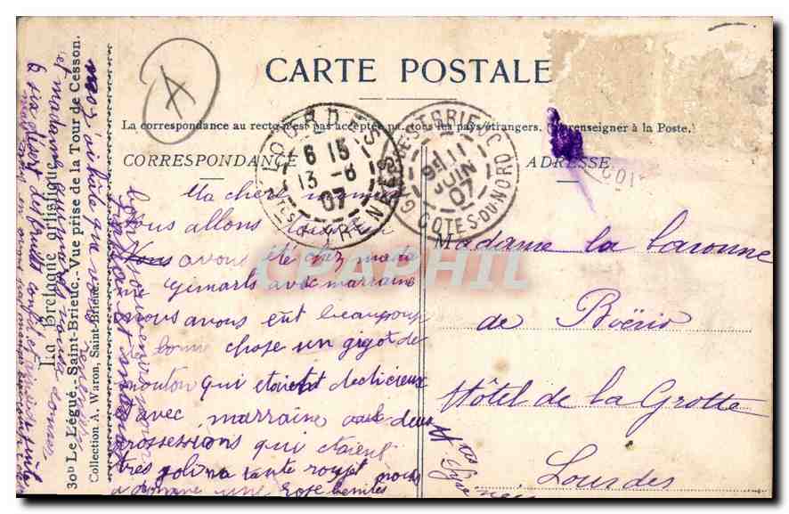 Vue de Saint-Brieuc — La Bretagne — Éditeur A. Waron, n°300 — Rückseite
