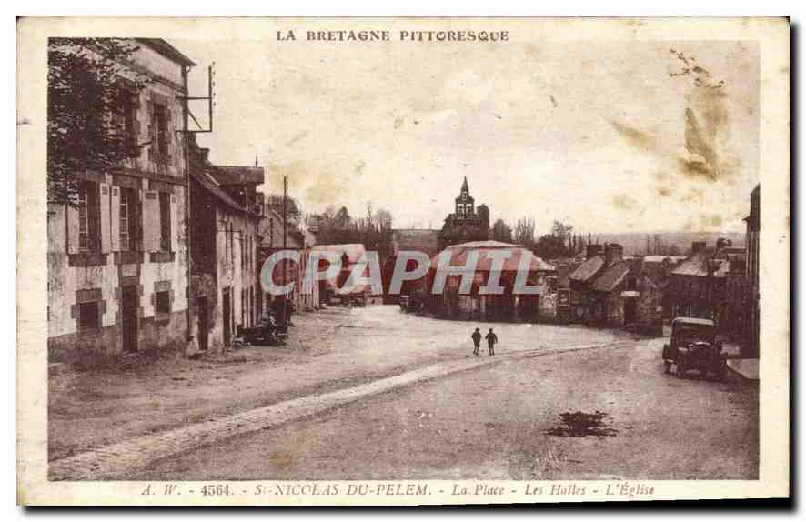 CPA Le Bretagne Pittoresque St Nicolas Du Pelem La Place Les Halles L'Eglise 