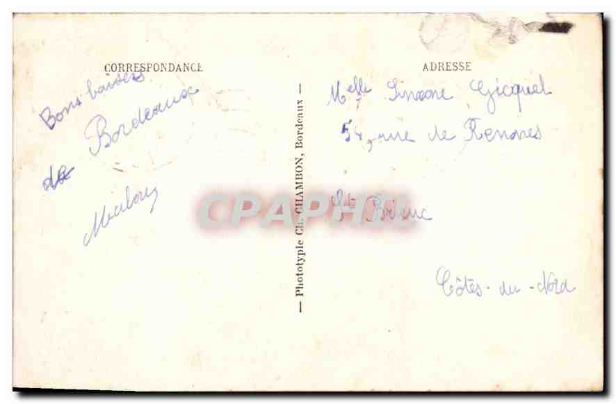 CPA Bordeaux Les Colonnes rostrale  — Verso