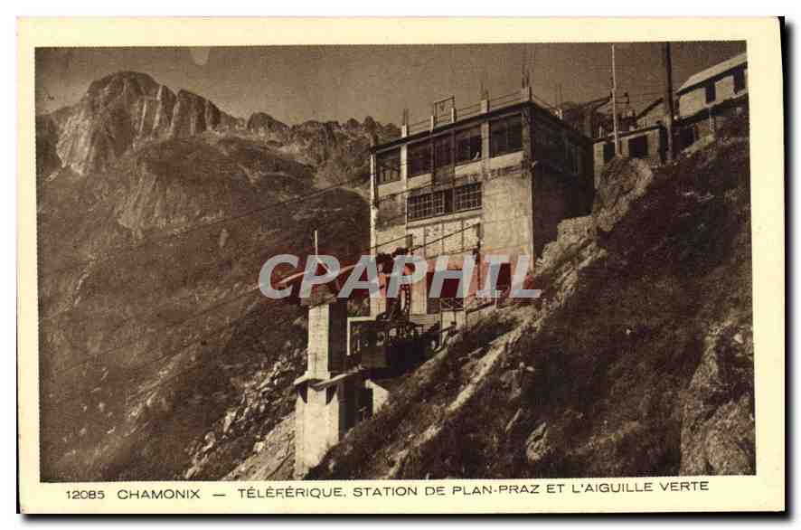 Chamonix — Téléphérique, station de Plan-Praz et l'Aiguille Verte — Éditeur Braun & Cie, collection Les Deux Savoies