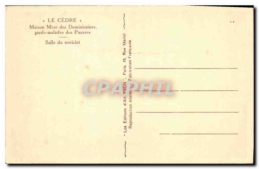 CPA Le Cedre Maison Mere des Dominicaines garde malades des Pauvres Salle du Noviciat — Verso