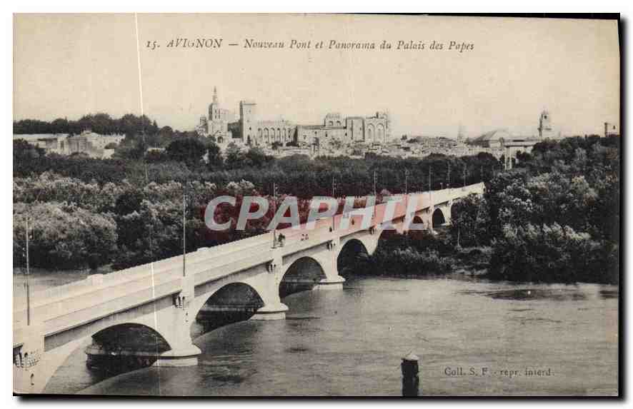 CPA Avignon Nouveau Pont et Panorama du Palais des Papes 