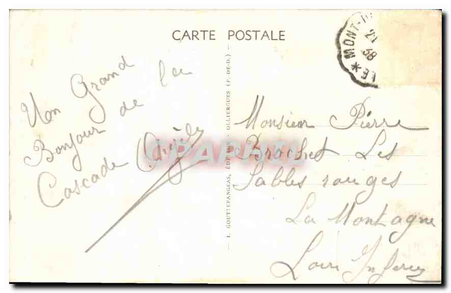 CPA Le Mont Dore Cascade du Rossignolet  — Verso