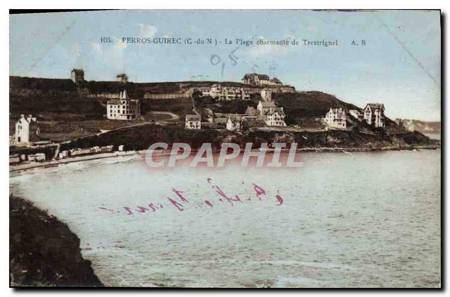 CPA Perros Guirec La Plage charmante de Trestrignel 