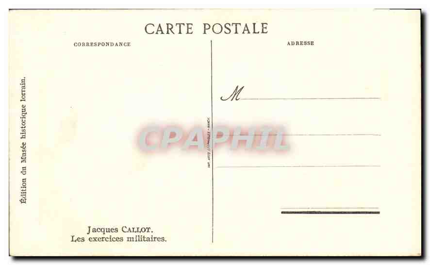 CPA Jacques Callot Les exercises militaires  — Verso