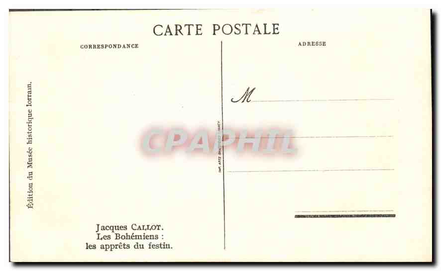 CPA Jacques Callot Les Bohemiens les apprets du festin  — Verso