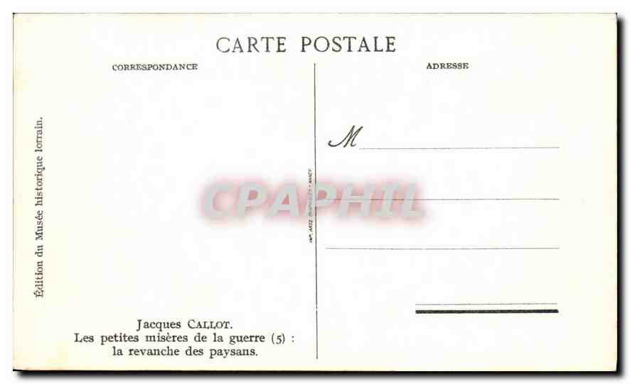 CPA Jacques Callot Les petites miseres de la guerre la revanche des paysans  — Verso