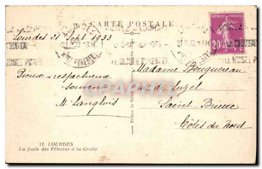 Foule des Pèlerins à la Grotte — Lourdes — Édition du Palais Rosaire — Rückseite