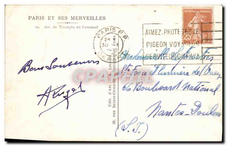 CPA Paris et ses Merveilles Arc de Triomphe du Carrousel  — Verso