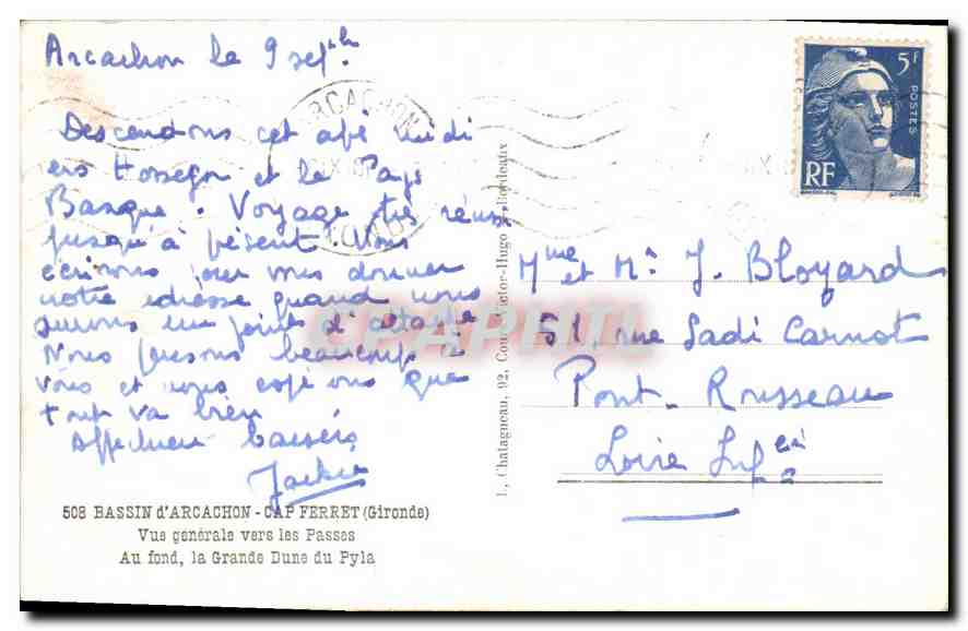 CPA Bassin d Arcachon Cap Ferret Gironde Vue generale vers les Passes Au fond la grande dune du Pyla — Rückseite