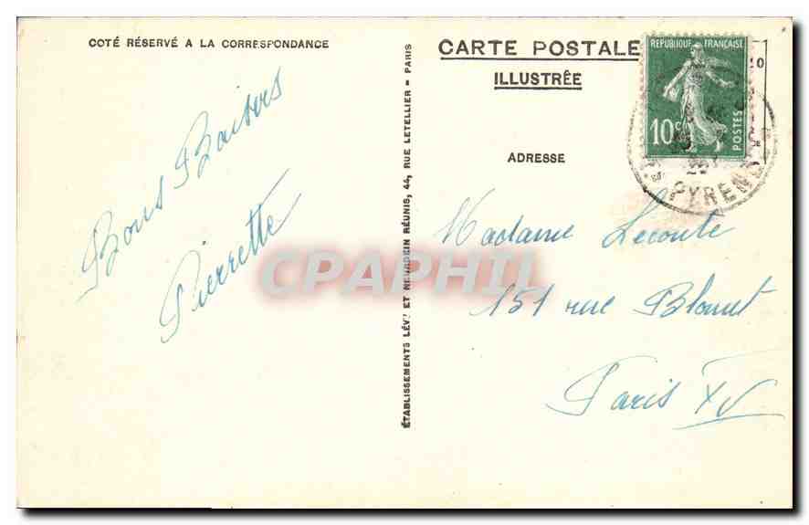 CPA Lourdes Vue plongeante  — Verso