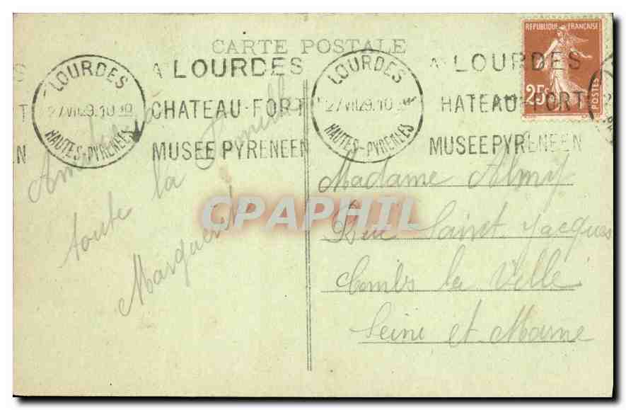 CPA Les Pyrenees Lourdes Vue generale et le Gave  — Verso