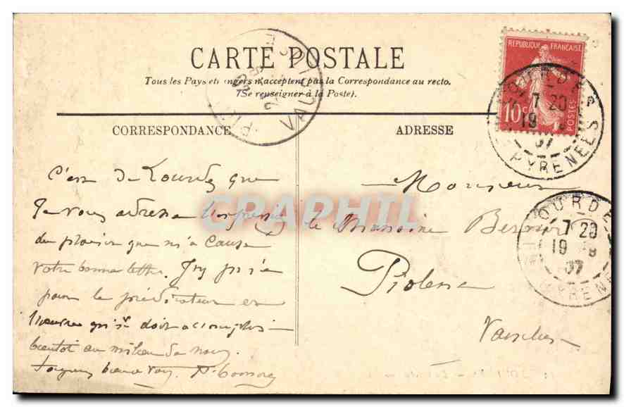CPA Lourdes La Grotte  — Verso
