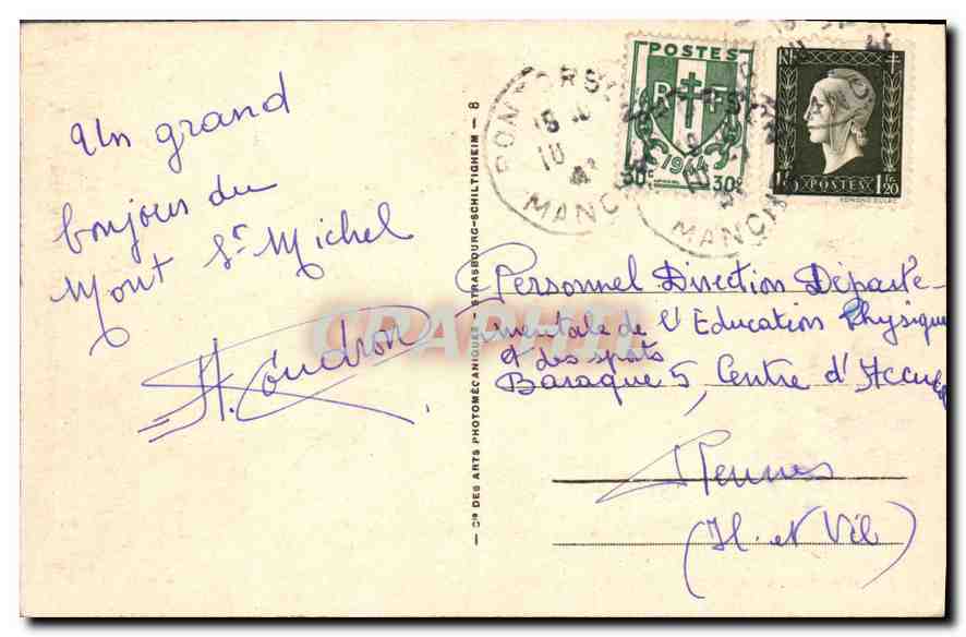 Mont Saint-Michel — A marée haute — éditeur A.H. n°49 — Verso