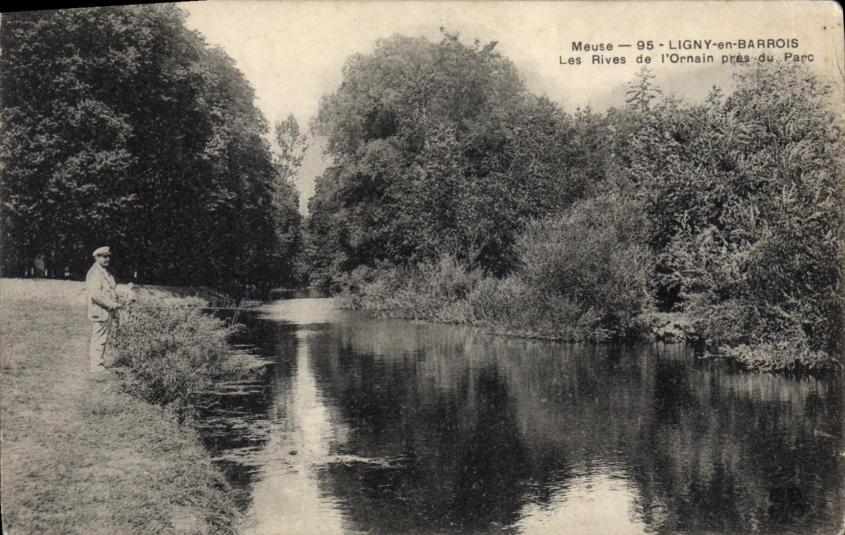 CPA Meuse Ligny en Barrois Les Rives de l Ornain pres du Parc Peche Pecheur