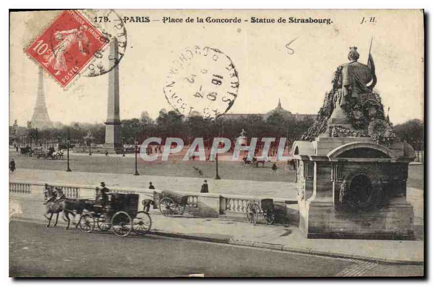 CPA Paris Place de la Concorde Statue de Strasbourg Tour Eiffel