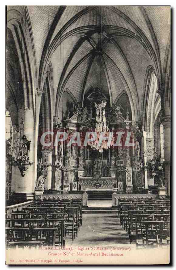 CPA L'Aigle Eglise St Martin Interieur Grande Nef Et Maitre Autel Renaissance 