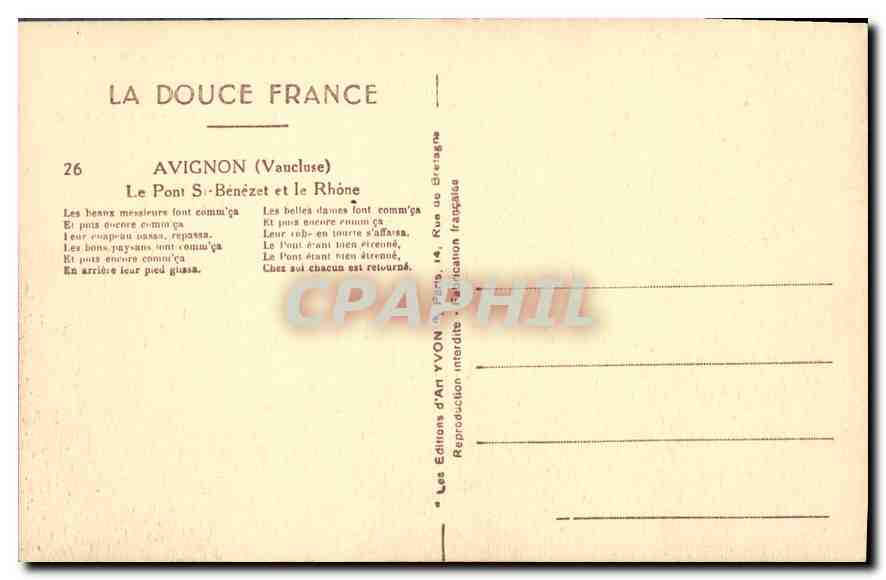 CPA Avignon Vancluse Le Pont S Benezet et le Rhone  — Verso