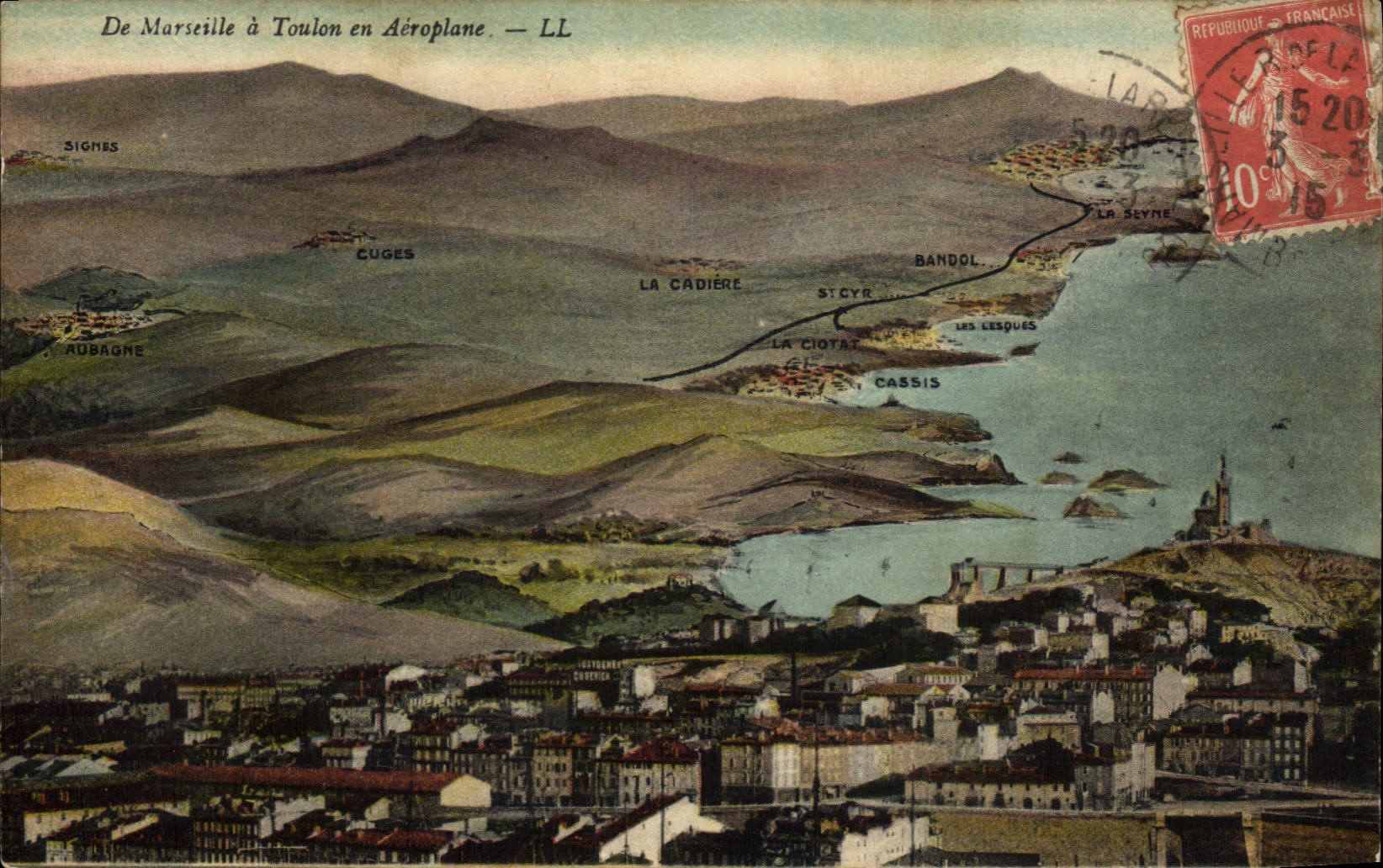 CPA De Marseille a Toulon en Aeroplane 