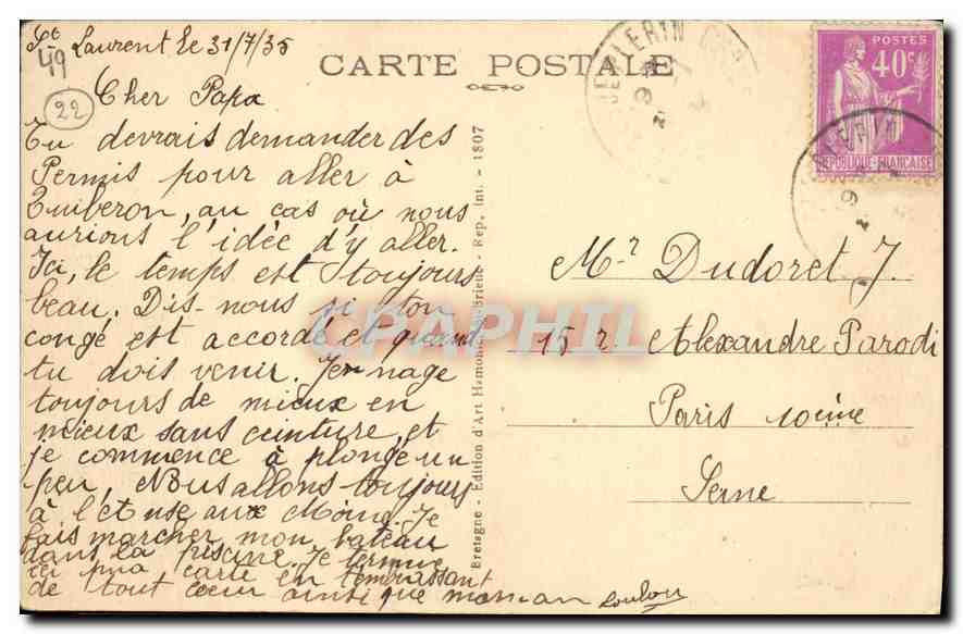 CPA Saint Brieuc Le Phare du Legue par Grande maree  — Rückseite