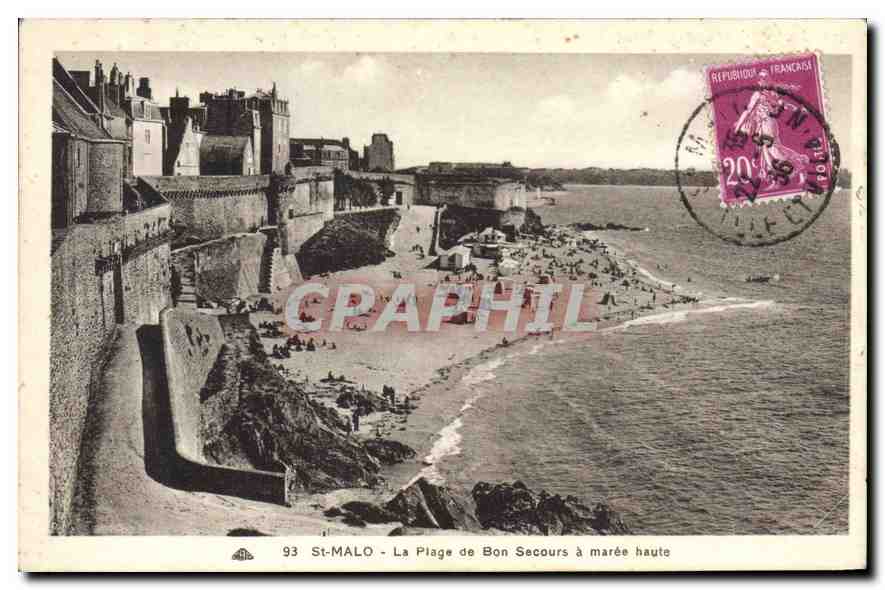 St-Malo - La Plage de Bon Secours à marée haute — Édition R. Le Boldé, n° 93